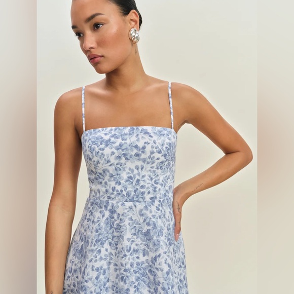 Reformation Monette Linen Dress Blue - Size 6 - Picture 2 of 6